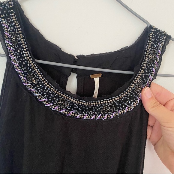 Free People Black Embellished Sleeveless Tank Size Large - Picture 2 of 9